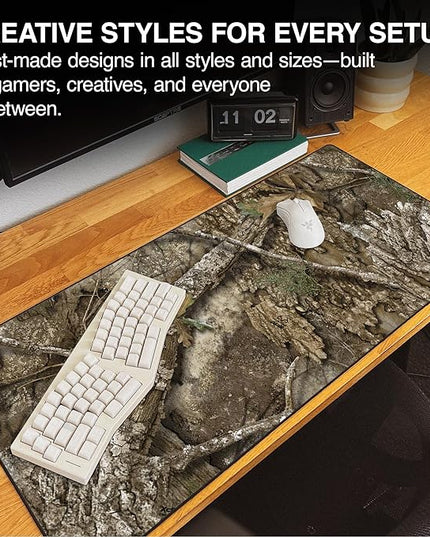 MPCO. Real Tree Large Gaming Desk Pad - 36" x 17" Aeroglyde Fabric APX – Without Logo Desk Mats - Non-Slip, Washable, Smooth Glide for Precision Gaming & Work