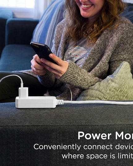 Cordinate 3-Outlet Power Strip Extension Cord with Multiple Outlets 15 Ft Indoor Braided Grounded Flat Plug Extension Cord ETL Listed White 50011