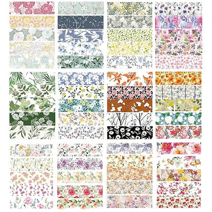 YUBX Flowers Washi Tape Set 60 Rolls Floral Patterns Decorative Skinny Blooms Masking Tapes for Arts, DIY Crafts, Journals, Planners, Scrapbook, Wrapping (Spring)