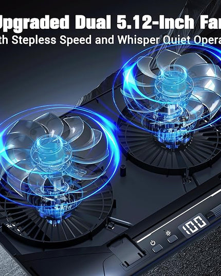PZT Dual-Core TEC Laptop Cooling Pad with Dual Stepless-Quiet Fans, 5-Height Adjustable Laptop Cooling Stand, 10-Level RGB for 13-17 Inch Laptops, Includes 15W Charger, Smoky Black