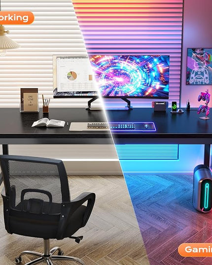 Huuger 71 x 31.5 Inch Desk with Power Outlets & USB-C, 0.95 Inch Thicker Desktop, Robust Metal Tubes, Deep Computer Desk, Heavy Duty Office Desk, Work Desk for Home Office, Black