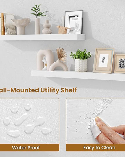 Fun Memories Floating Shelves for Room Wall, 36 Inch Long Shelf Set of 2， Hanging Wood Shelves for Storage & Display, White
