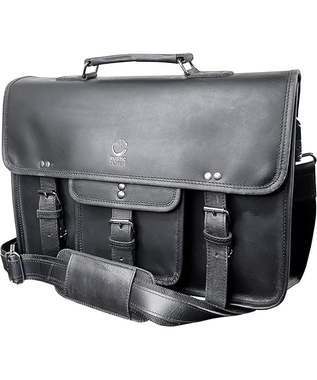 RUSTIC TOWN Leather Messenger Bag for Men - Full Grain Leather Briefcase Laptop Satchel Office Crossbody Travel Bag