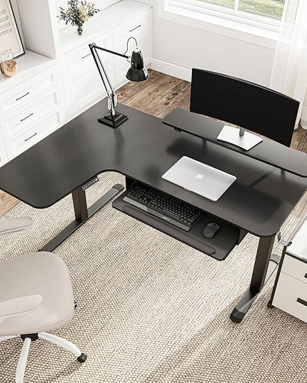 EUREKA ERGONOMIC Standing Desk (61"x43")- L Shaped Desk with Keyboard Tray Adjustable Height Sit Stand Computer Desk Corner Gaming Ergo Desk w Memory Presets, Monitor Stand, LED/USB/Dual Motor, Left