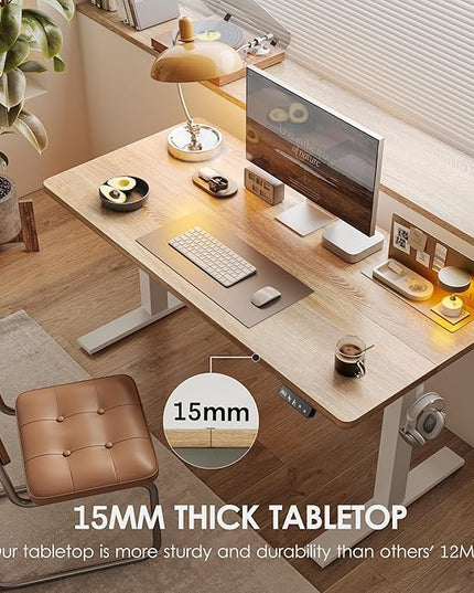 TIQLAB Height Adjustable Electric Standing Desk, 40 x 24 inch, Sit Stand Up Desk, Splice Board, Computer Home Office Desk, Maple Top