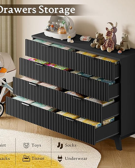 BORNOON 53" Tall Dresser for Bedroom, 8-Drawer Fluted Chest of Drawers, Modern Wood Highboy with Metal Slides and Handles, Anti-Tip Kit, Vertical Clothes Storage Organizer for Apartment, Closet