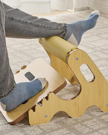 Foot Rest for Under Desk at Work- Adjustable Rocking Foot Stool with 3 Height Positions and Soft Crossbar, Ergonomic Wooden Footrest with Anti-Slip Surface for Home, Office