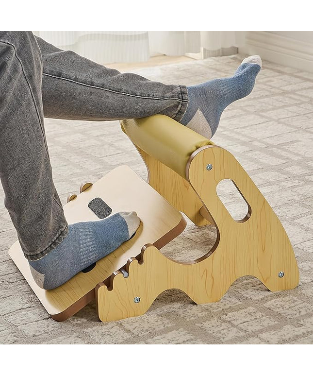 Foot Rest for Under Desk at Work- Adjustable Rocking Foot Stool with 3 Height Positions and Soft Crossbar, Ergonomic Wooden Footrest with Anti-Slip Surface for Home, Office