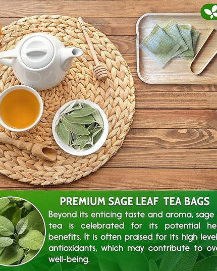 FreshDrinkUS, Premium 135 Sage Leaf Tea Bags, 100% Natural & Pure from Sage Leaves. Loose Leaf Herbal Tea. Made with Natural Material Tea Bags. No Sugar, No Caffeine, No Gluten, Vegan.