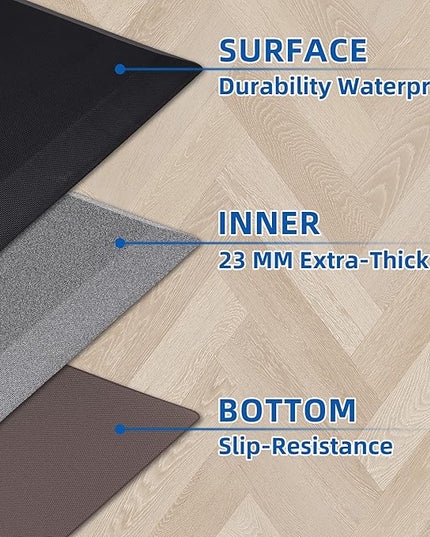 Anti Fatigue Kitchen Mats for Floor, Brown 9/10 Extra Thick Cushioned Standing Desk Mat, Comfort Memory Foam Ergonomic Kitchen Rugs and Mats Non-Slip Waterproof for Office, Kitchen, Sink, 20" x 39"