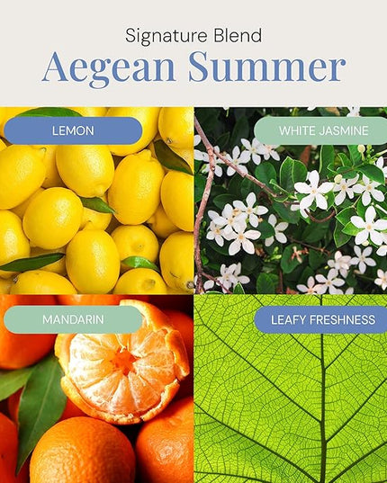 Aegean Summer Aroma Oil, Essential Oils Blend for Diffusers & Scent Machines, Green Tea & Lemongrass, Aromatherapy, Cold Air Diffuser Compatible, 300 mL