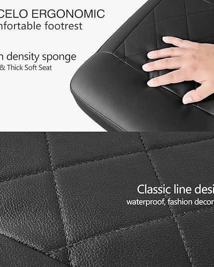 VECELO Under Desk Footrest, PU Ergonomic Foot Rest with Wheels, Comfort Padding, Height Adjustable for Relieving Leg Pain, Stiffness, Black