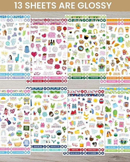 bloom daily planners Monthly Celebrations Planner Stickers for Calendar Decorating, Planning, Scrapbooking - Holiday, Seasonal, & General Events (14 Sheets, 1,100+ Stickers per Pack)