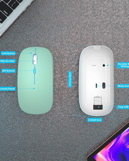 Wireless Bluetooth Mouse - Rechargeable Laptop Mice - with LED Lights,Dual Mode(Bluetooth 5.2 & Portable USB 2.4G) Connection,Silent Computer Mouse for Laptop,iPad,Tablet,MacBook,& PC(Green)