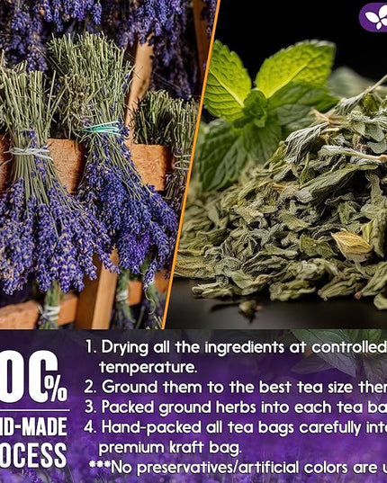 FreshDrinkUS, Premium 135 Tea Bags Lavender Mint Tea, 100% Natural, Blend of Lavender, Peppermint, Sage and Licorice. Made with Natural Material Tea Bags. No Sugar, No Caffeine, Vegan.