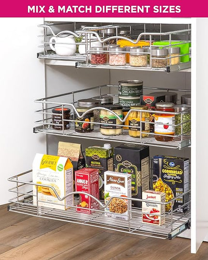 HOLDN’ STORAGE Heavy-Duty Premium Collection Pull Out Cabinet Organizer, Cabinet Drawer Slide Outs, Lifetime Limited Warranty - Basket Size 14" W x 21" D x 5" H, Anti-Rust Chrome Finish | Heavy-Duty, Premium Collection, Slide Out Caddy, Anti-Rust