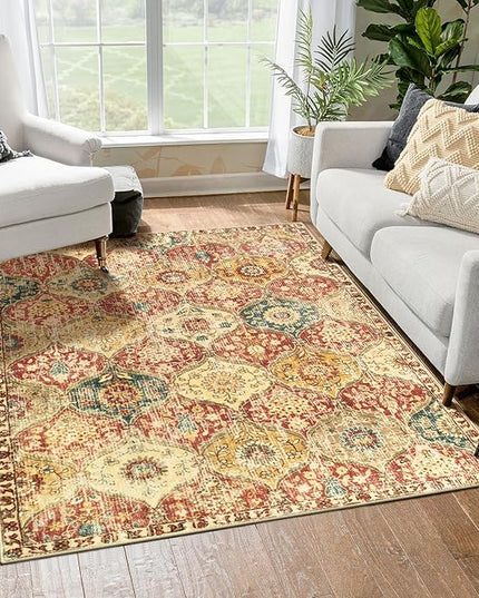 Lahome Moroccan Trellis Washable Small Area Rug, 3x5 Area Rug for Bedroom Living Room, Non-Slip Oriental Accent Throw Carpet for Kitchen Office Entryway Bathroom Office, Red/Orange