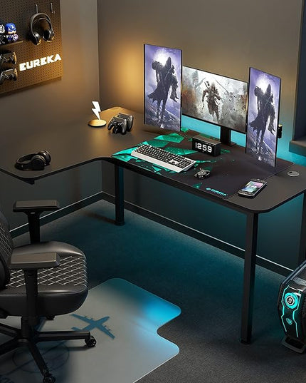 EUREKA ERGONOMIC 60 Inch Black Corner L Shaped Computer Desk, Home Office Gaming Study Work Writing Table Long Large Sturdy Workstation Simple Modern with Metal Legs, Left Side