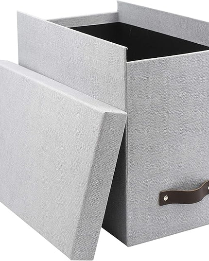 Bigso John Desktop File Box - Storage Solution and Document Organizer for Important Paperwork - Durable Hanging File Box with a Lid and Leather Handle - 7.36 in x 13.26 in x 10.51 in - Ash