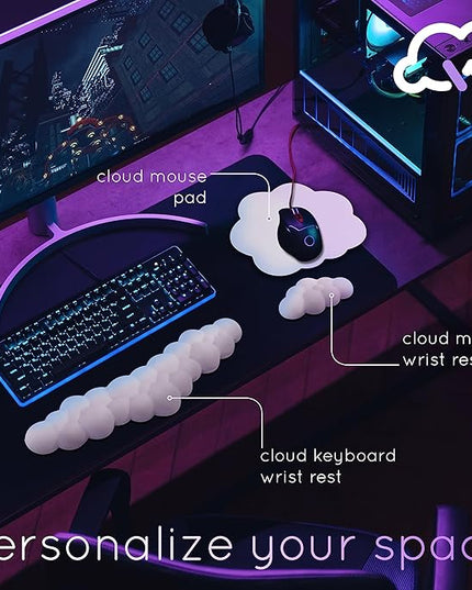 Qloud Cloud Wrist Rest Keyboard Wrist Rest for Computer Keyboard Pad, Cloud Keyboard Wrist Rest, Wrist Pad for Keyboard, Memory Foam, Non Slip Base, Comes with Mouse Pad - Lilac Purple