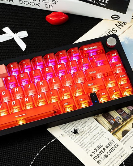 PBT/PC Material Keycaps 160 Keys, Gradient Red Clear keycaps, Cherry Profile Key caps Red Crystal keycap Set, Custom Key caps Compatible with 60%/65%/75% Mechanical Keyboards
