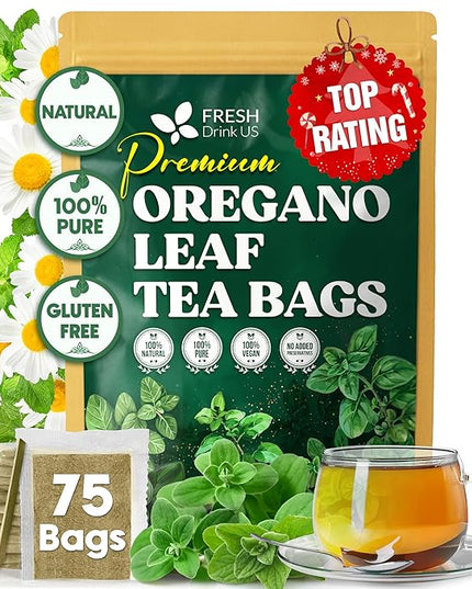 FreshDrinkUS, Oregano Leaf Tea | 75 Tea Bags – Pure Herbal Infusion from Origanum vulgare - Naturally Bold & Aromatic Flavor - Premium Quality, Sustainably Sourced. Vegan