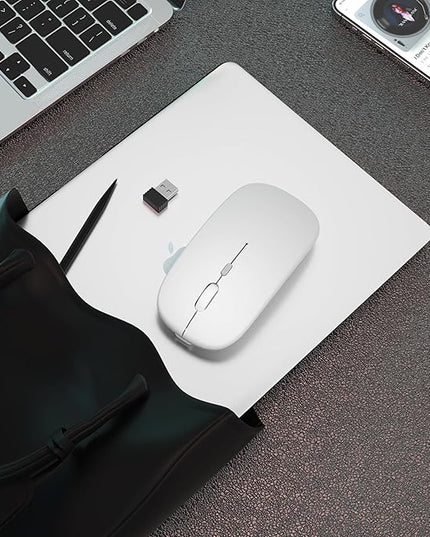 Wireless Bluetooth Mouse Rechargeable Laptop Mice Use Portable(Bluetooth5.2 and USB 2.4G) Dual Mode Connection Silent Slim Computer Mouse for Laptop/iPad Tablet/Apple MacBook/PC(Bright White)