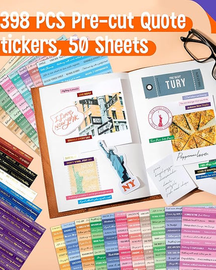 2398PCS Quote Stickers, Gold Foil Word Phrase Stickers for Junk Journal, Pre-Cut Motivational Inspirational Small Talk Labels for Scrapbook, DIY Craft Card Making (50 Sheets)