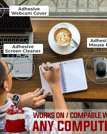 Mouse Pad Adhesive Bottom - Sticks to Any Surface - Portable - Webcam Covers and Screen Cleaner Included (Silver)