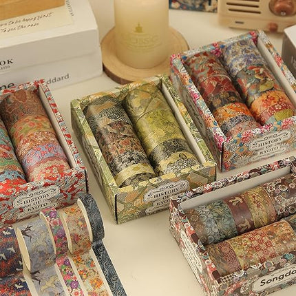 Songdao 12 Rolls Kyoto Charm Washi Tape Set Japanese Arts Adhesive Tapes Geometric Garden Decorative Masking Tape Sets for Craft, Kids, Scrapbook, DIY, Gift Wrapping (Green Song)