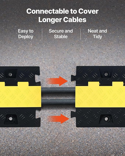 VEVOR 3 PCs Rubber Cable Protector Ramp, 2 Channel Heavy Duty TPU Floor Cord Hose Wire Cover, 1.2'' W x 1.1'' H Channel Size, Traffic Speed Bump with Flip-Open Top Cover, for Indoor Outdoor Use