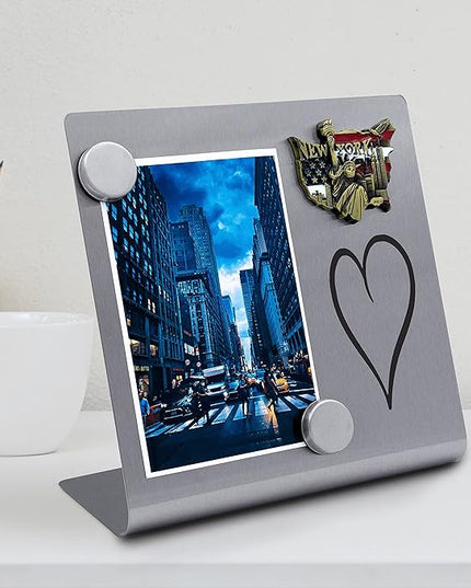 Magnetic Bulletin Board with Stand – Small Dry Erase Memo Board – Tabletop Metal Easel for Magnet Display – Mini Home Decor – 8x8 Inches + 2 Magnets