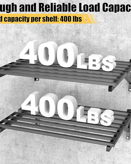 Ultrawall Heavy Duty Garage Wall Shelves, 2 x 3 ft Wall Mounted Storage Shelves, Holds Up to 800Lbs, 2Pack, Black