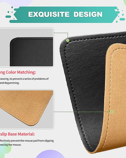 Mouse Pad, PU Mouse Pad，Leather Mouse Pad with Stitched Edge Micro-Fiber Base with Non-Slip Waterproof，Mouse Pad for Computers，Laptop, 8x11Inch (Black)