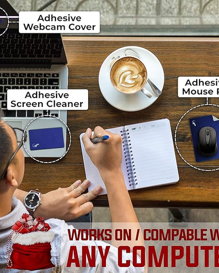 Mouse Pad Adhesive Bottom - Sticks to Any Surface - Portable - Webcam Covers and Screen Cleaner Included (Navy)