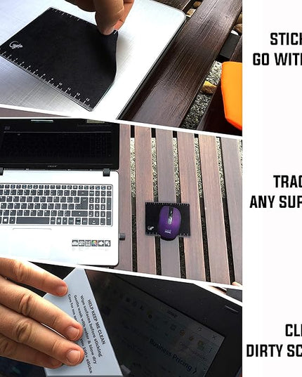 Mouse Pad Adhesive Bottom - Sticks to Any Surface - Portable - Webcam Covers and Screen Cleaner Included (Ruler)