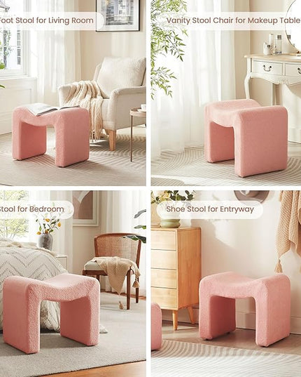 Vanity Stool Foot Rest Small Footstool Ottoman Chair Seating Backless Modern Teddy Velvet Ottoman for Makeup Room Living Room Bedroom Entryway,(Single 1) Pink