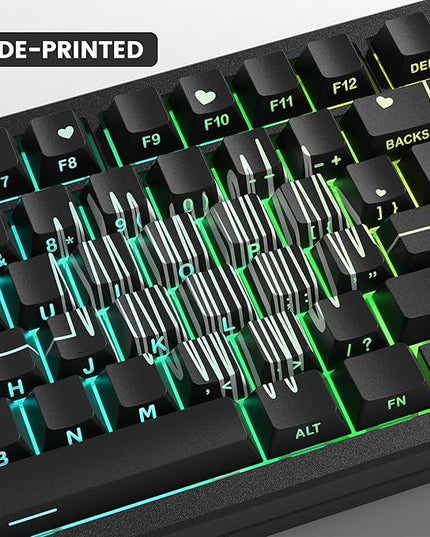 PBT Keycaps-Cherry Key caps, Heart Design Dye Sublimation 130 Keys Set for Cherry Gateron MX Switches Keyboards, Black