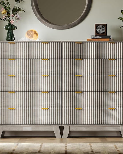 BORNOON 46" Tall Dresser for Bedroom, 6-Drawer Fluted Chest of Drawers, Modern Wood Highboy with Deep Storage, Metal Slides and Handles, Anti-Tip Kit, Vertical Clothes Organizer for Apartment, Nursery