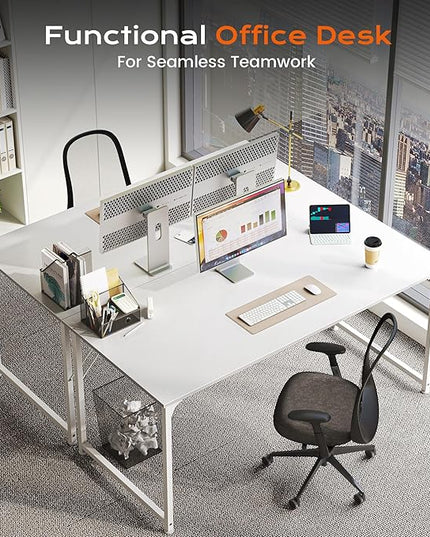 PRAISUN 48 X 24 Inch Computer Desk with Deeper Desktop, Gaming Office Writing Work Desk for Home Office, Study, Bedroom, Work from Home, Metal Frame, White