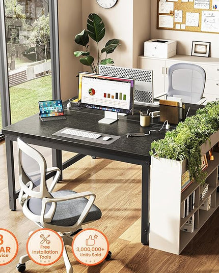 Huuger 48 x 24 inch Desk with Power Outlets & USB-C, Deeper & Thicker Desktop, Robust Metal Tubes, Computer Desk, Heavy Duty Office Desk, Work Gaming Desk for Home Office, Black