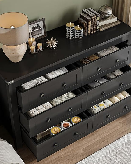 BORNOON 6-Drawer Dresser, Modern Wooden Storage Chest of Drawers, Dresser TV Stand, Wood Drawer Organizer with Metal Handles for Bedroom, Living Room, Hallway