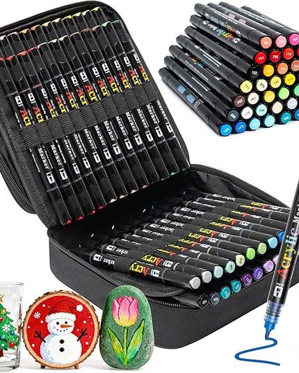 Linbsunne 48 Colors Markers Dual Tip Art Marker Set for Book Drawing, Coloring Illustrations, Ceramics, Card making, Note taking Planner