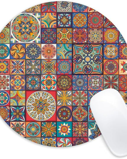 Boho Round Mouse Pad,Funny Small Mouse Pad with Non-Slip Rubber Base,Mouse Mat,Home Office Decor Desk Accessories,8.7inch Round Mouse Pad 1