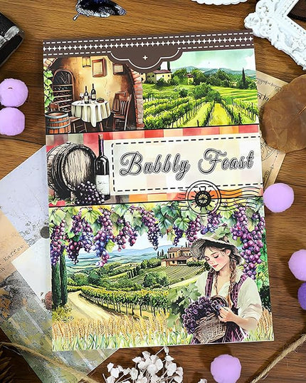 Snycler Sticker Book - 20 Sheets Vintage PET Stickers for Scrapbooking, Junk Journaling, Ephemera, and Decorative Crafts-Bubbly Feast