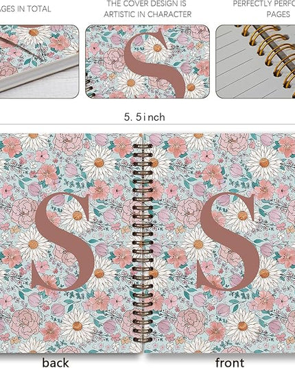 Vintage Floral Personalized Notebook, Initial Letter S Notebook Journal ,Vintage Flower Notebook for Work School Office Supplies,,Monogrammed Notebook for Women Teen Girl,Back to School Supplies 5.5 x 8.3