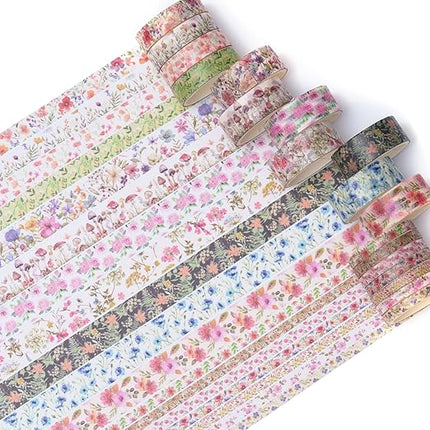 Songdao 18 Rolls Seasons Flowers Washi Tape Set Floral Arts Adhesive Tapes Blooming Garden Decorative Masking Tape Sets for Craft, Kids, Scrapbook, DIY, Gift Wrapping (Spring)