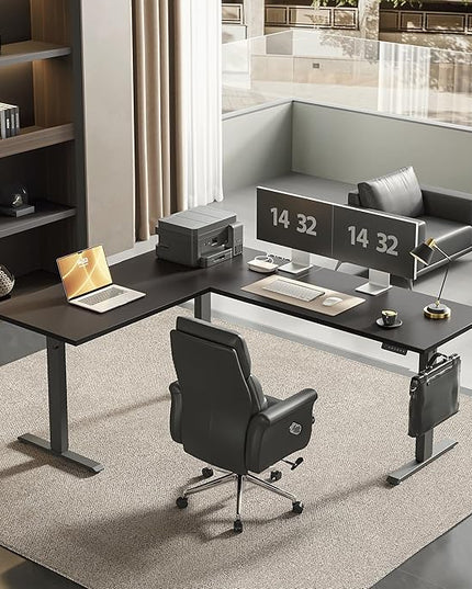 Agilestic Triple Motors 73" x 60" L Shaped Standing Desk, Electric Standing Desk Adjustable Height, Extra Large Desktop Corner Table for Home Office, Gaming Workstation, Splice Board, Black