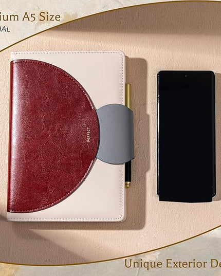 CAGIE Lined Journal for Women, 100GSM Leather Journals for Writing with Buckle Closure,A5 Hardcover Diary Journaling Notebooks for Business Work School Note Taking 5.9" x8.59 (Red)