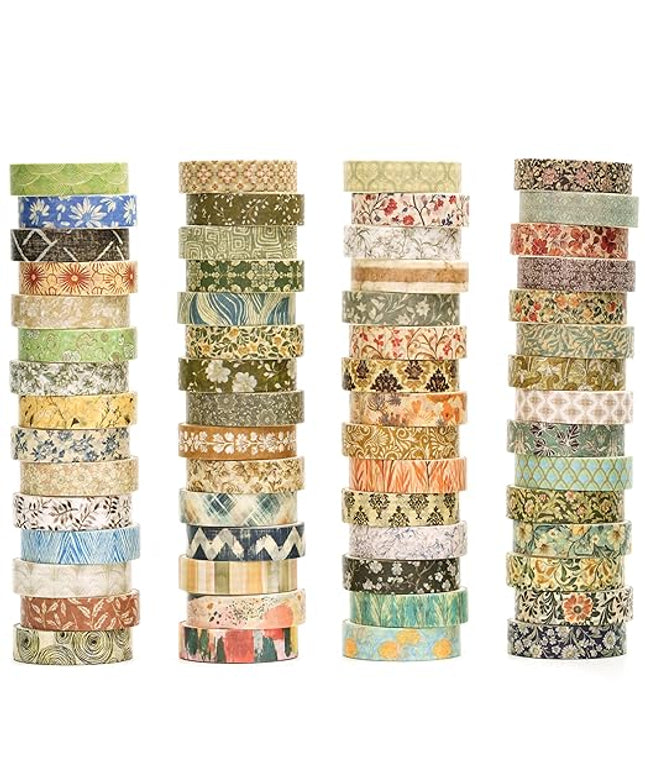 YUBBAEX 60 Rolls Value Washi Tape Pack Retro Arts Masking Tape Basic Patterns Decorative for DIY Crafts, Bullet Journal Supplies, Planners, Scrapbook, Card/Gift Wrapping (Retro Baroque)